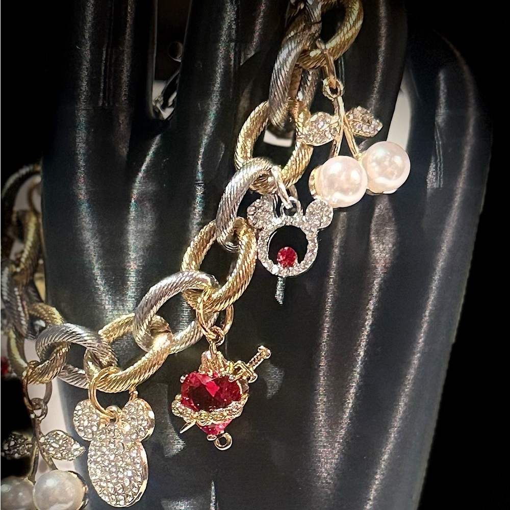 Gold and Silver Charm Bracelet with Red Accents - Picture 4 of 7